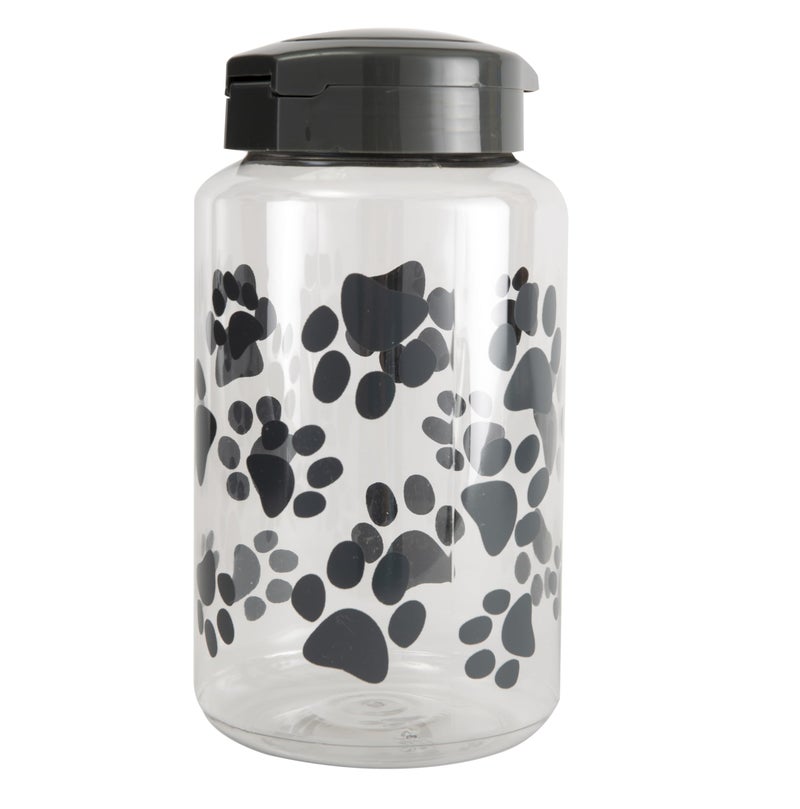 LixitÂ® Dog Treat Plastic Jar - Airtight Food and Treat Storage Jars for Dogs, Cats, Small Animals and Birds - Made in USA (Paw Prints - Gray, 128 Ounce) - Image 1